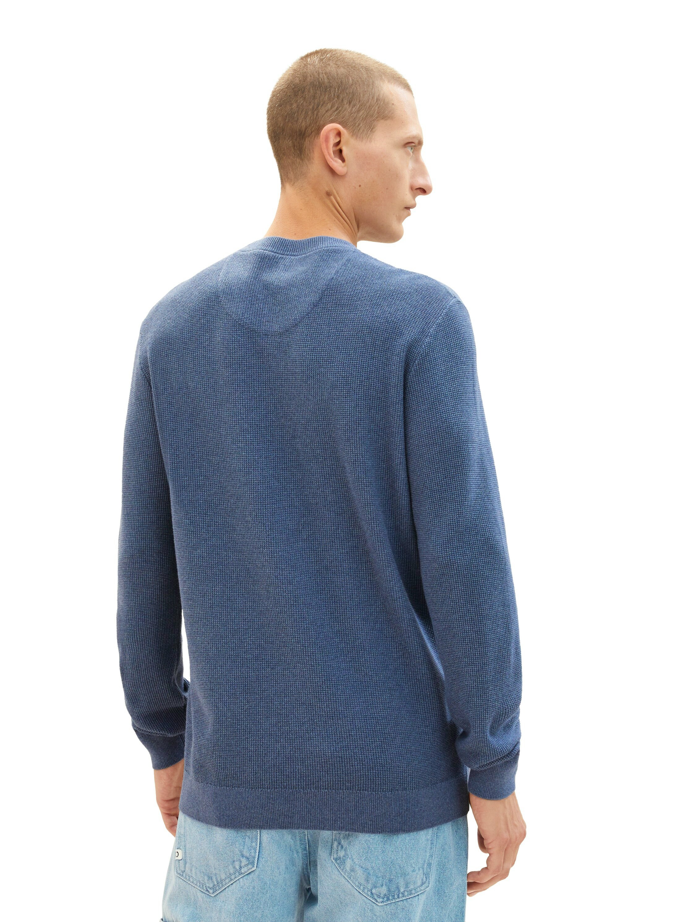 Rundhalspullover Structured Tailor in blau Knit Tom