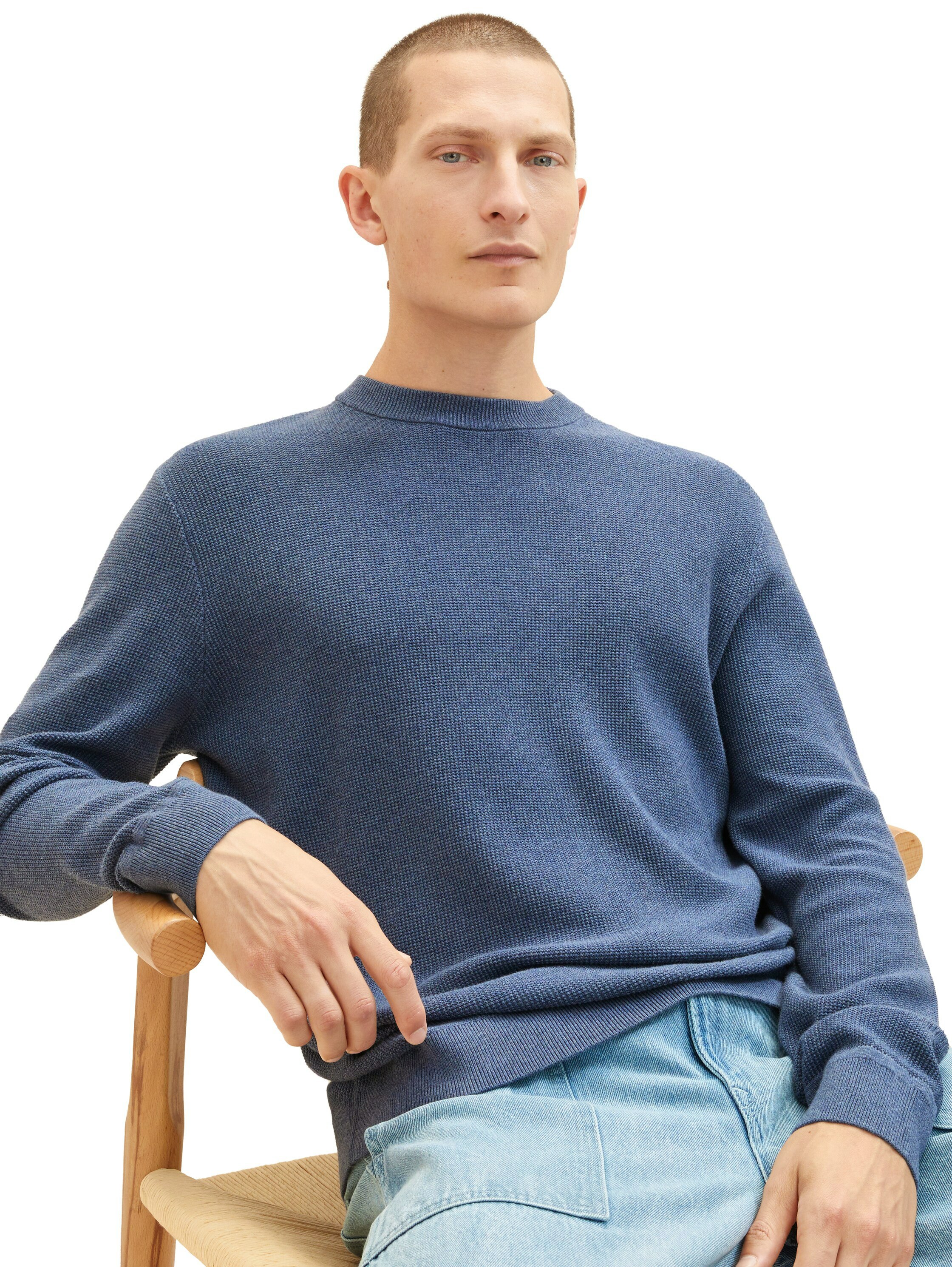 Tailor Rundhalspullover blau in Knit Tom Structured